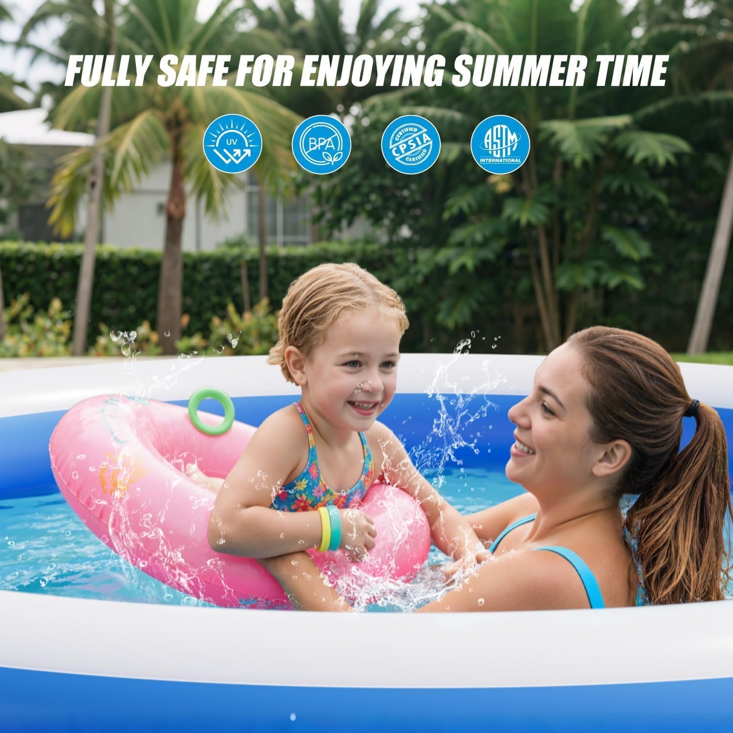 Inflatable Pool, 71" x 71" x 30", Round Family Swimming Pool with 4-Layer Air Chambers, Portable Blow-Up Pool for Kids & Adults, Blue