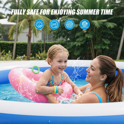 Inflatable Pool, 71" x 71" x 30", Round Family Swimming Pool with 4-Layer Air Chambers, Portable Blow-Up Pool for Kids & Adults, Blue