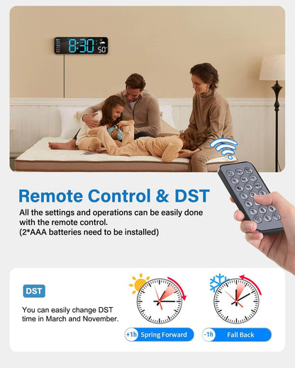 Digital Wall Clock with Large LED Display and Remote Control