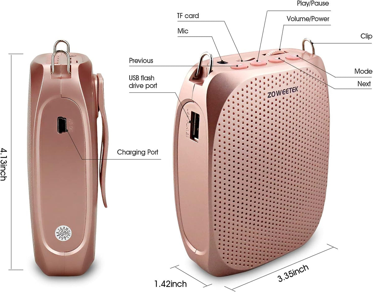 ZOWEETEK Wireless Voice Amplifier for Teachers 2 Mic Portable Speaker Mini Rechargeable Voice Amp, 2 Mics Wired+Wireless, Teacher Must Haves,Power Amplifiers