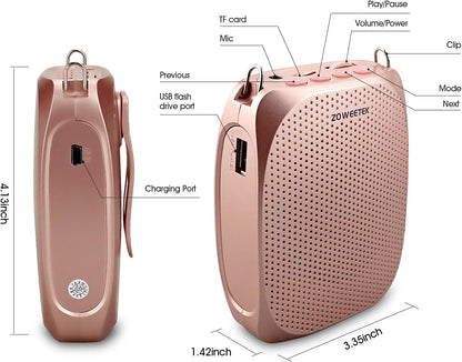 ZOWEETEK Wireless Voice Amplifier for Teachers 2 Mic Portable Speaker Mini Rechargeable Voice Amp, 2 Mics Wired+Wireless, Teacher Must Haves,Power Amplifiers