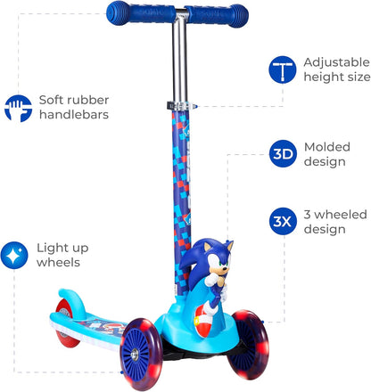 Voyager 3-Wheel Kick Scooter for Kids, Self-Balancing Scooter with Light-Up LED Wheels & Deck, Lean-to-Steer Design, Non-Slip Deck, Rear Brake, 75-LB Capacity