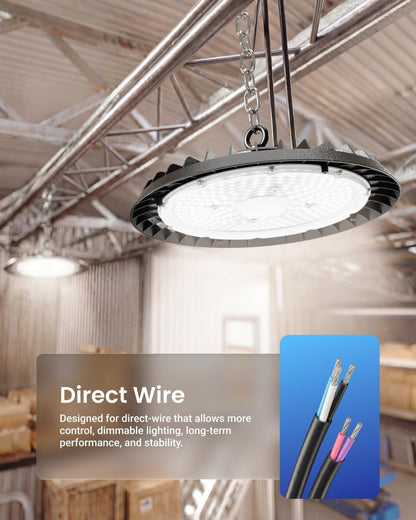 Sunco 10 Pack UFO LED High Bay Light, 150W, 6000K, 21000LM, Dimmable 100-277V, 0-10V, Ceiling Mount, Ultra Bright Commercial Shop Lights, Warehouse, Factory, Workshop, Garage, Barn, Waterproof