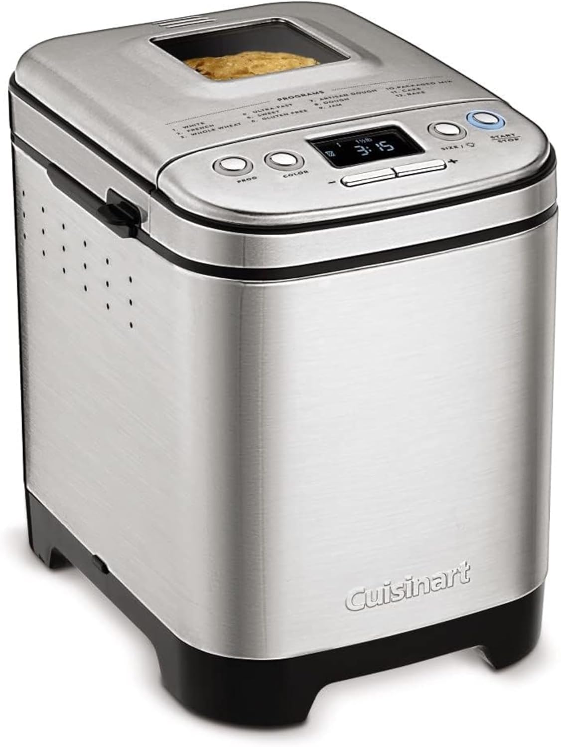 Cuisinart Bread Maker Machine, Stainless Steel, 12 Programs, Up to 2 lbs Compact automatic bread maker with 12 menu options, 3 crust colors & sizes, LCD display, 13-hr delay-start timer, CBK-110P1ES