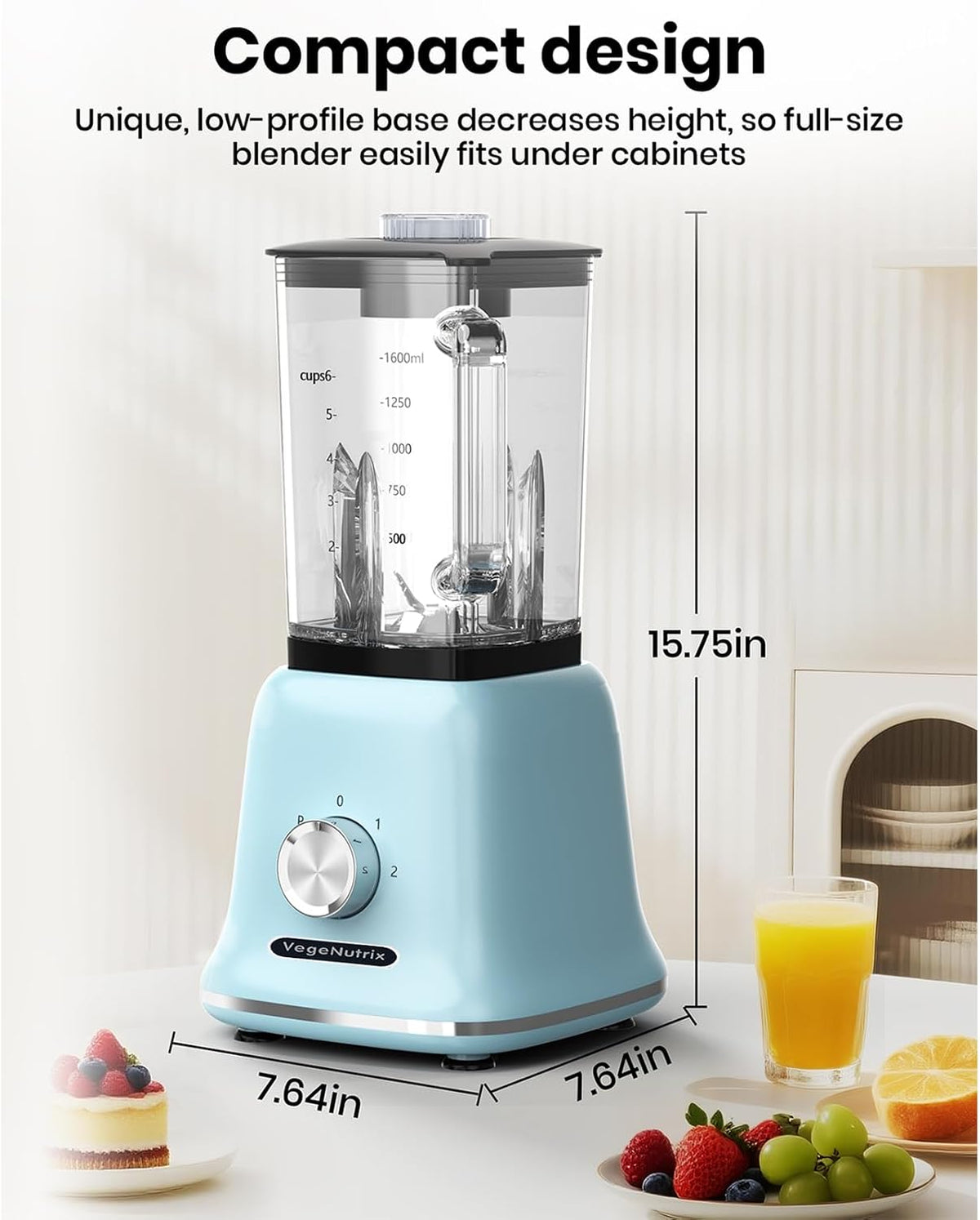 Countertop Blender, Smoothies and Kitchen Use, Smoothie Maker 58Oz Glass Jar With To-Go Cup, Countertop Design, Kitchen Appliance, Ice Crushing, Milkshake, Self-Cleaning, 25000PRM