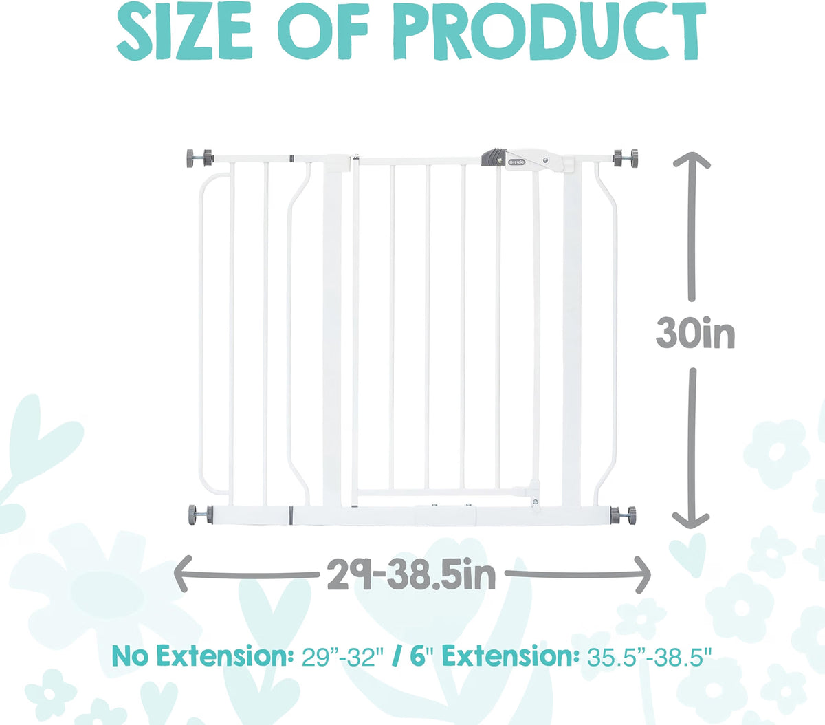 Regalo Easy Step Safety Gate, 29–38.5 Inch Extra Wide Baby Gate, 30-Inch Tall Pressure Mount Gate for Doorways & Bottom of Stairs, White