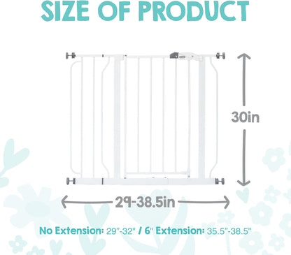 Regalo Easy Step Safety Gate, 29–38.5 Inch Extra Wide Baby Gate, 30-Inch Tall Pressure Mount Gate for Doorways & Bottom of Stairs, White
