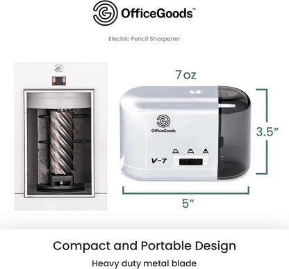 OfficeGoods Electric Pencil Sharpener | Battery, USB & Plug-In Powered Portable Sharpener for Graphite & Colored Pencils