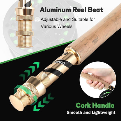 PLUSINNO Fly Fishing Rod and Reel Combo Kit, 9FT 5/6 Weight IM8 Graphite Fly Rod with Aluminum Reel, 2+1 Bearings, Floating Line, Flies & Carrier Case