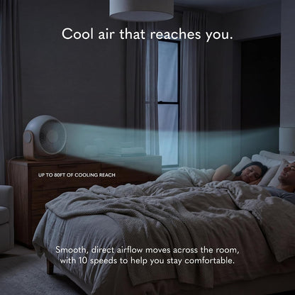 SNOOZ Breez 2 Smart Cooling Fan for Bedroom & White Noise Machine, 380 CFM Premium Bedroom Fan, 10 Fan Speeds, 10 White Noise Levels, App Remote, Timer, Scheduling, Auto Temp, Real Wood Base