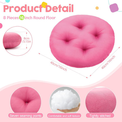 CroBlissful 8 Pcs 16 Inch Floor Cushions for Kid Classroom, Bright Color Flexible Seating for Classroom Elementary, 3.15 in Thick Round Floor Pillow, Back to School Furniture for Daycare Preschool