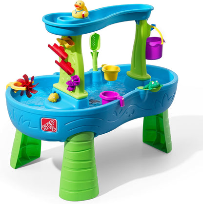 Step2 Rain Showers Splash Pond Toddler Water Table, Outdoor Kids Water Sensory Table with 13-Piece Water Toy Accessories, STEM Water Play, Ages 18+ Months, Blue & Green