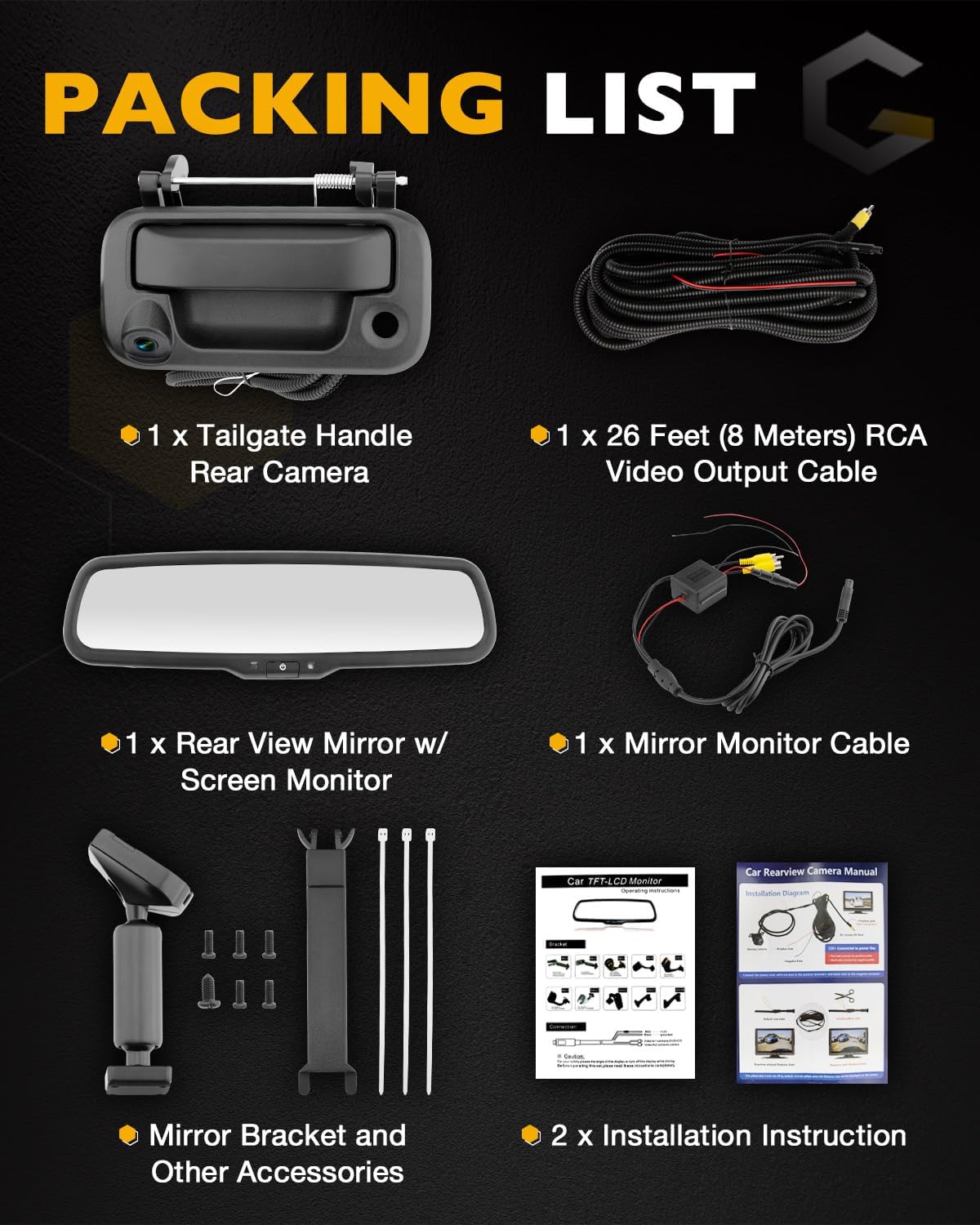 Backup Camera Handle w/Rear View Mirror Monitor, Fits 04-16 Ford F150 F250 Tailgate, Compatible with F350 F450 F550 Super Duty/Explorer, 4.3" Rear View, 170° Viewing Angle, Waterproof Reverse Camera