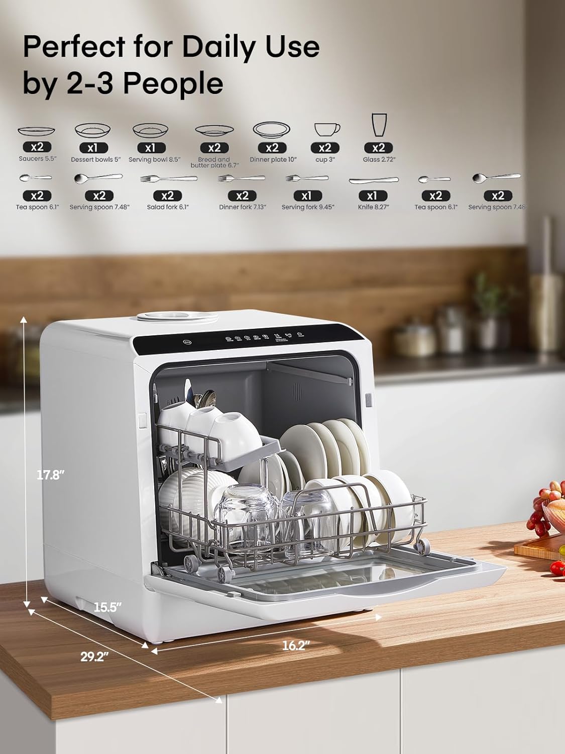 Countertop Dishwasher with Delay Start, 5+1 Wash Programs No Installation Needed, 360° Dual Spray, 167° High-Temp Wash, 5L Built-in Tank