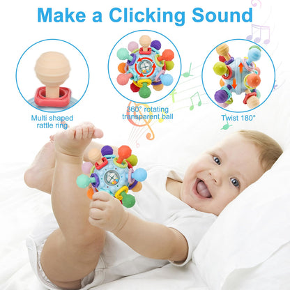 TOHIBEE Montessori Sensory Teething Toy, Ball & Rattle, 0-12 Months