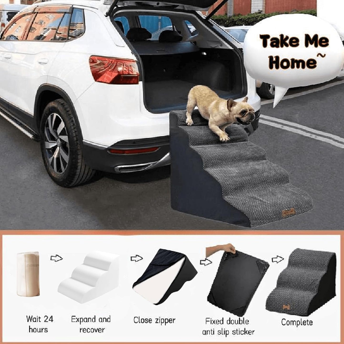 Necrely 5-Step Dog Stairs for 23-Inch High Beds & 20–30 Inch Couches, Non-Slip Pet Steps for Small, Large Dogs & Cats, Grey