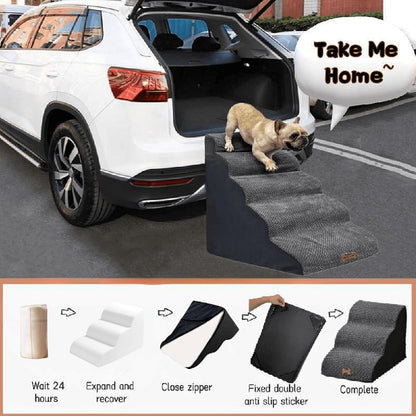 Necrely 5-Step Dog Stairs for 23-Inch High Beds & 20–30 Inch Couches, Non-Slip Pet Steps for Small, Large Dogs & Cats, Grey