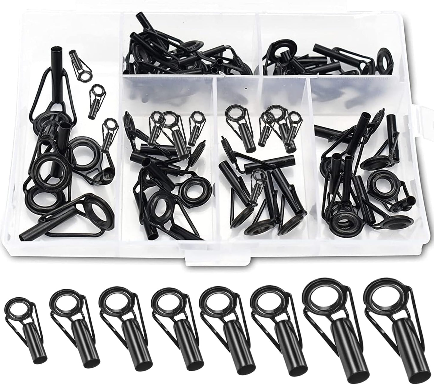 ZUIHUI 40 Pcs Fishing Rod Tip Repair Kit, Stainless Steel Ceramic Guide Rings, Replacement Rod Tip Eyelets in 8 Sizes, Black