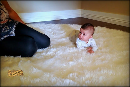 Fur Accents Shag Faux Fur Sheepskin Area Rug Round Large Soft White Plush