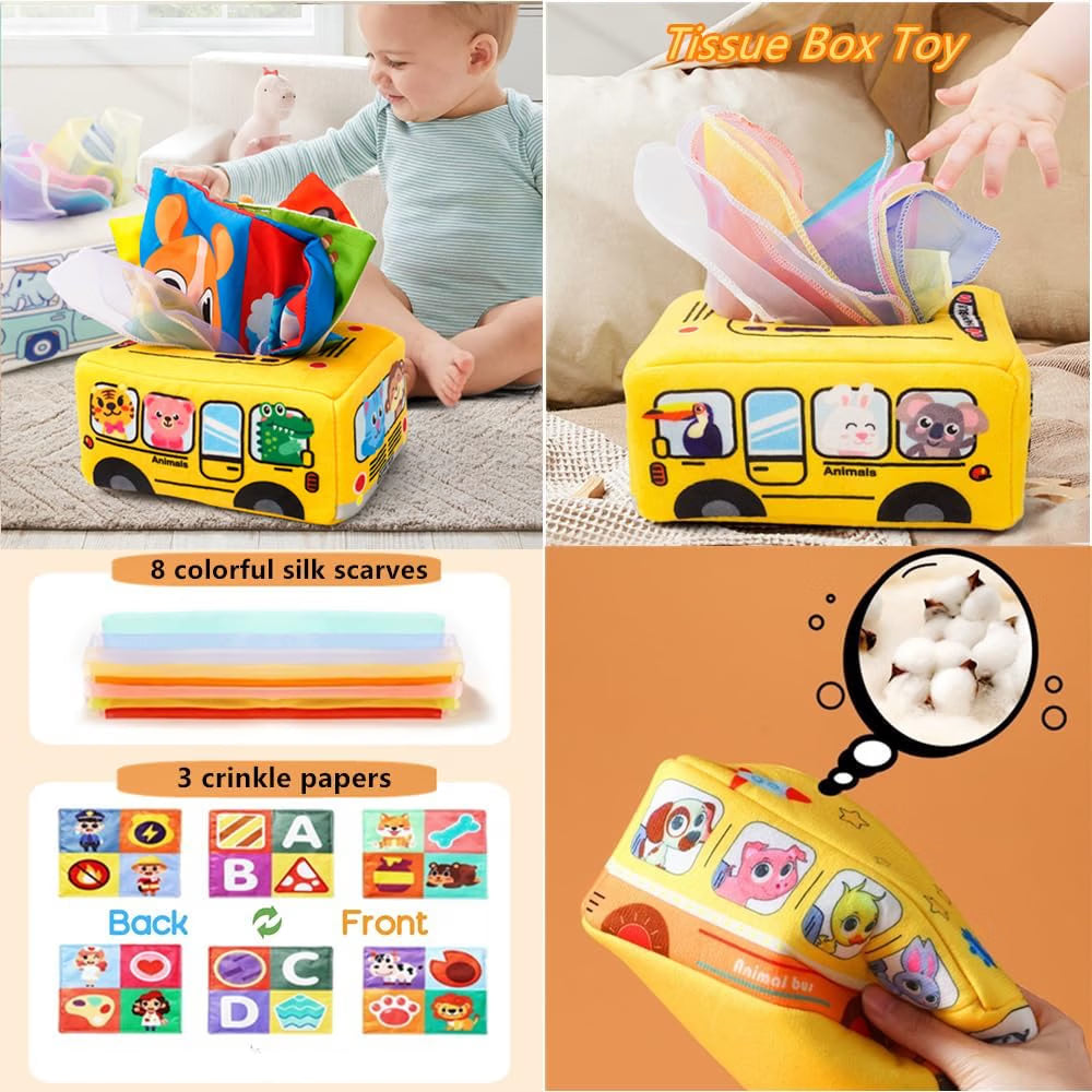 Etyat Montessori Baby Toys Set, 6-12 Months Sensory Toys with Silicone Pull String, Stacking Blocks, Cups, Tissue Box & Shape Sorter, Educational Infant Toddler Gift Set