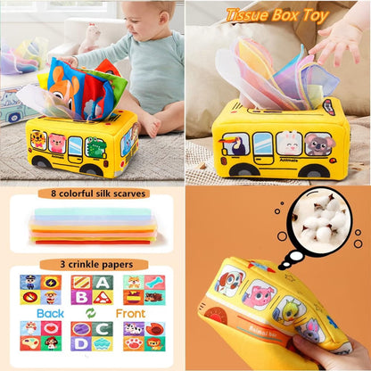 Etyat Montessori Baby Toys Set, 6-12 Months Sensory Toys with Silicone Pull String, Stacking Blocks, Cups, Tissue Box & Shape Sorter, Educational Infant Toddler Gift Set