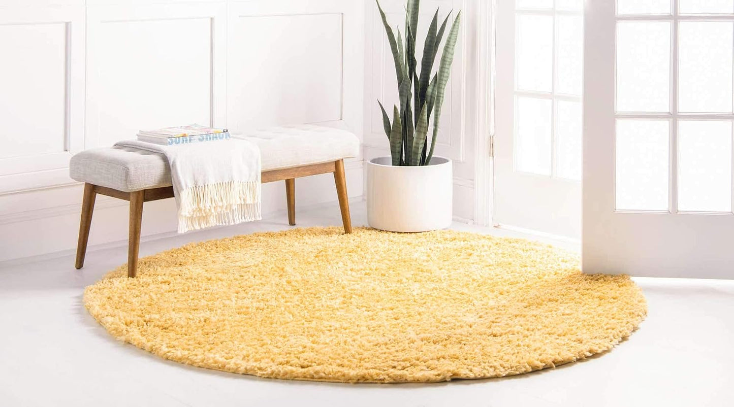 Unique Loom Davos Shag Collection Area Rug - Solid (5' 3" Round, Sun Yellow)