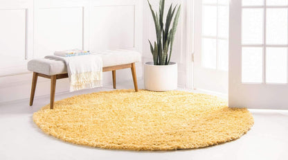 Unique Loom Davos Shag Collection Area Rug - Solid (5' 3" Round, Sun Yellow)