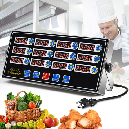 HyperionFlo Essentials Commercial 12-Channel Kitchen Timer, Professional Digital Restaurant Timer with LED Display, Adjustable Alarm & Stainless Steel Housing