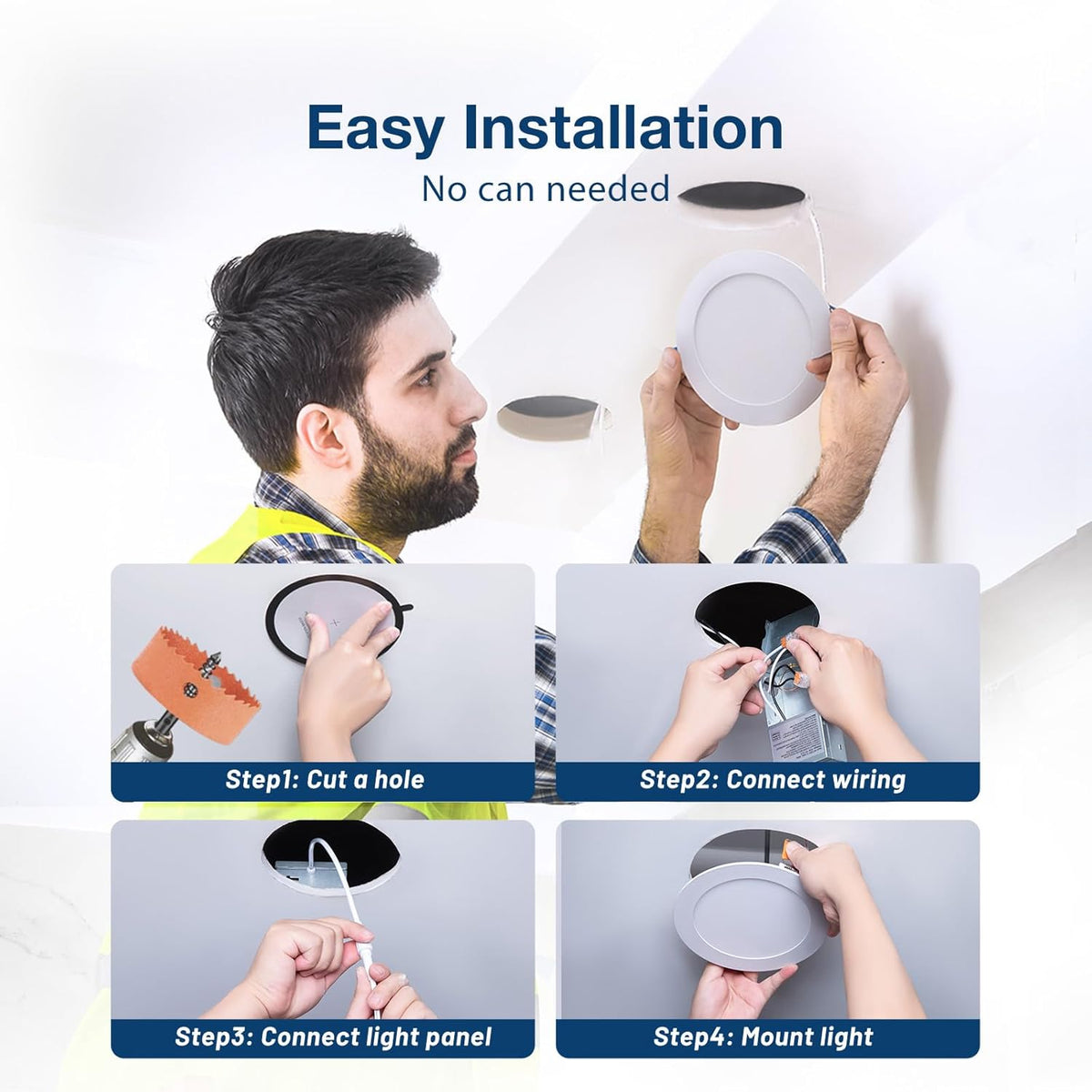 Amico 24 Pack 6 Inch LED Recessed Light with Junction Box, 5CCT, 1050LM 12W, 2700K-5000K, 5%-100% Dimmable, 120V, White, Metal Housing, Ultra-Thin Canless Wafer Downlight, ETL, FCC, IC & Damp Rated