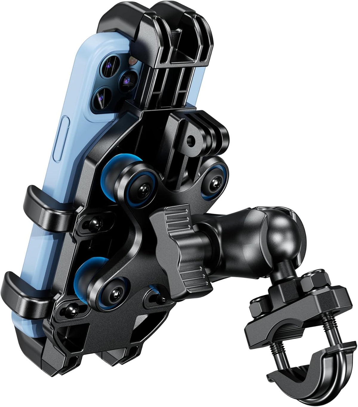 BRCOVAN Motorcycle Phone Mount Holder with Vibration Dampener, Adjustable Handlebar Phone Cradle for Motorcycles, Bikes, E-Bikes, ATVs & Scooters, Black
