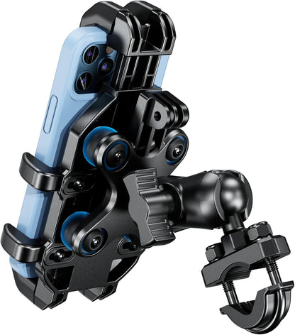 BRCOVAN Motorcycle Phone Mount Holder with Vibration Dampener, Adjustable Handlebar Phone Cradle for Motorcycles, Bikes, E-Bikes, ATVs & Scooters, Black