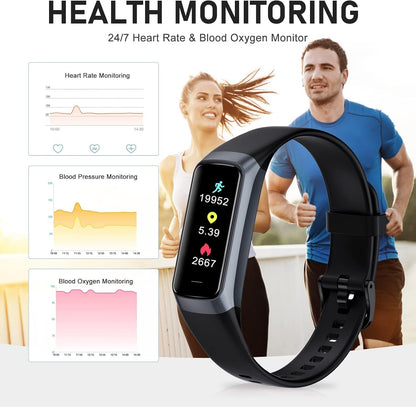 Fitness Tracker with 24/7 Heart Rate, Activity Trackers with Blood Pressure Sleep Monitor, 1.10" AMOLED Screen Step Tracker, Waterproof Step Counter, Health Smart Watch Pedometer for Women Men