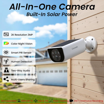 Cinnado S1 4-Pack Solar Security Cameras, 2K Wireless Outdoor Cameras with Integrated Solar Panels, AI Human Detection, 360° Motion Tracking, Two-Way Audio, Color Night Vision, 2.4GHz Wi-Fi