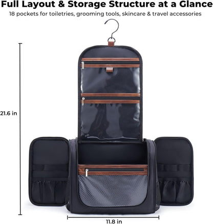 Ralnitote Toiletry Bag for Men, Large Hanging Travel Toiletry Bag, Black Shower & Hygiene Bag with Hook, Multiple Compartments for Shaving, Grooming & Bathroom Essentials, Ideal for Business & Trips