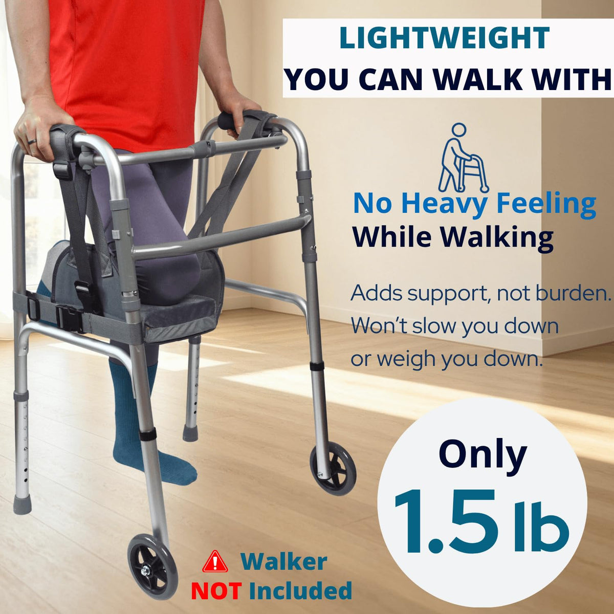 Knee Sling for Walker, Knee Support for Non Weight Bearing Alternative to Knee Scooter & Crutch for Surgery Recovery, Walker Accessories for Foot Injuries, Adjustable, Cushioned, Grey