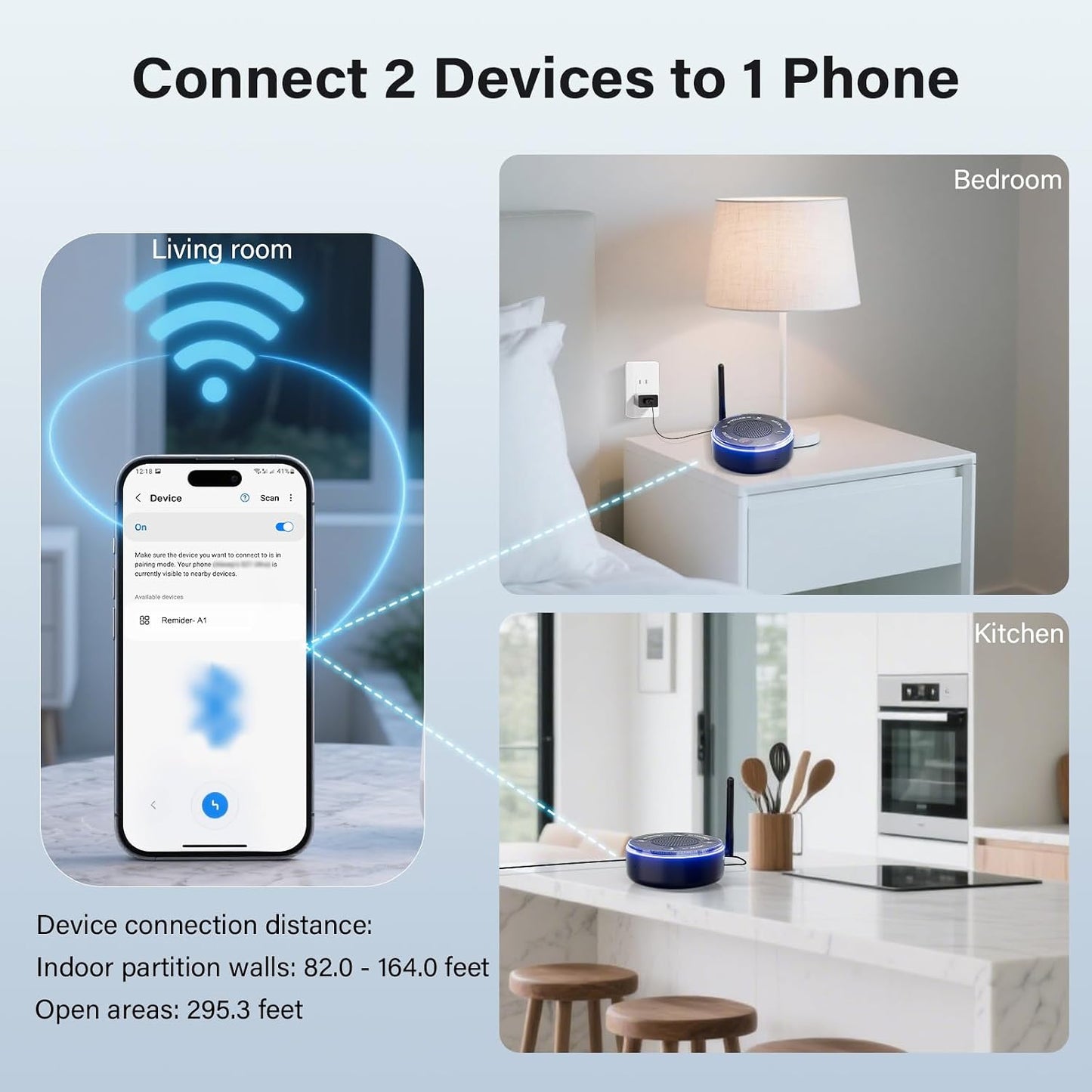 Cell Phone Ringer Amplifier & Flasher for Seniors & Hearing Impaired, 116dB Loud External Ringer for Cell Phone Answer & End calls, Ringtone Alerts, 164ft Bluetooth Mobile Phone for iOS/Android, Home