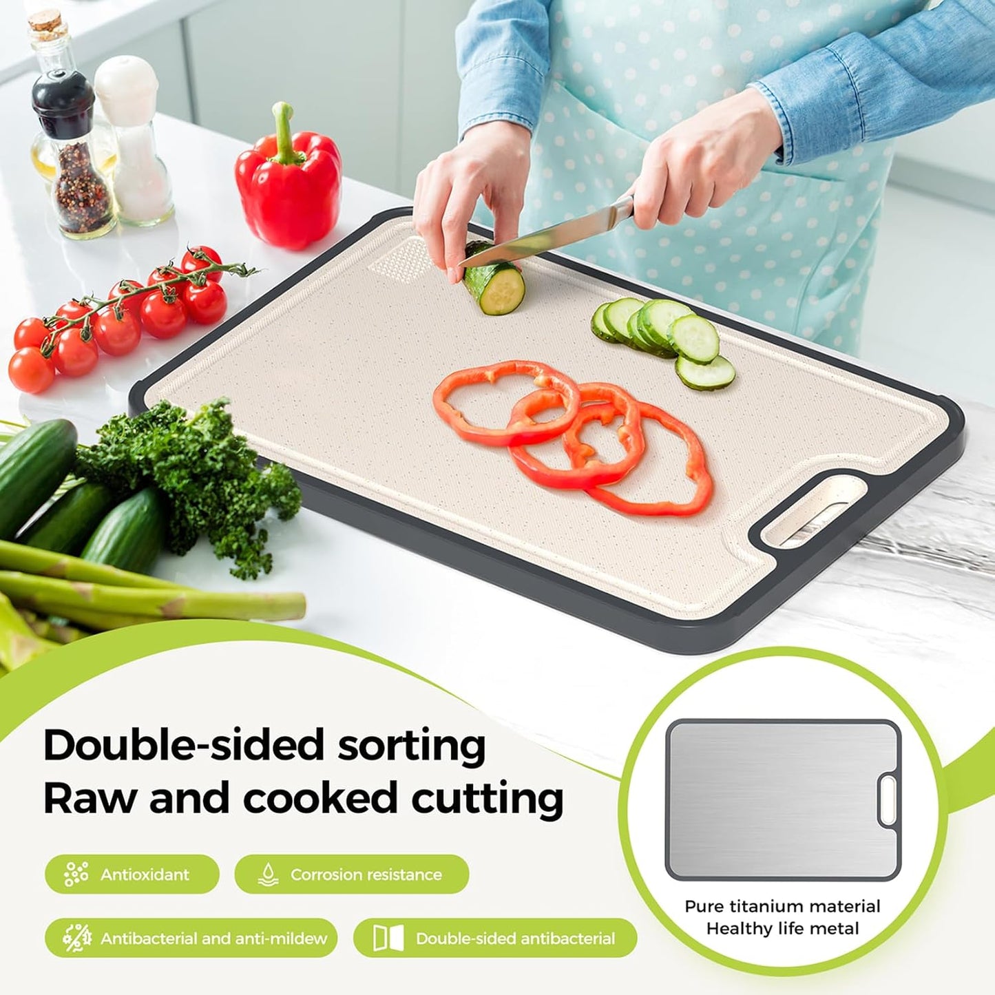 Titanium Cutting Board for Kitchen, Pure Titanium/PP, Size 16”×11”