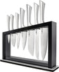 Cuisine::pro Damashiro Satori 8-Piece Japanese Steel Kitchen Knife Set Transparent Display Magnetic Block with Acacia Wood Chopping Board for Convenient Knife Storage and Everyday Food Preparation