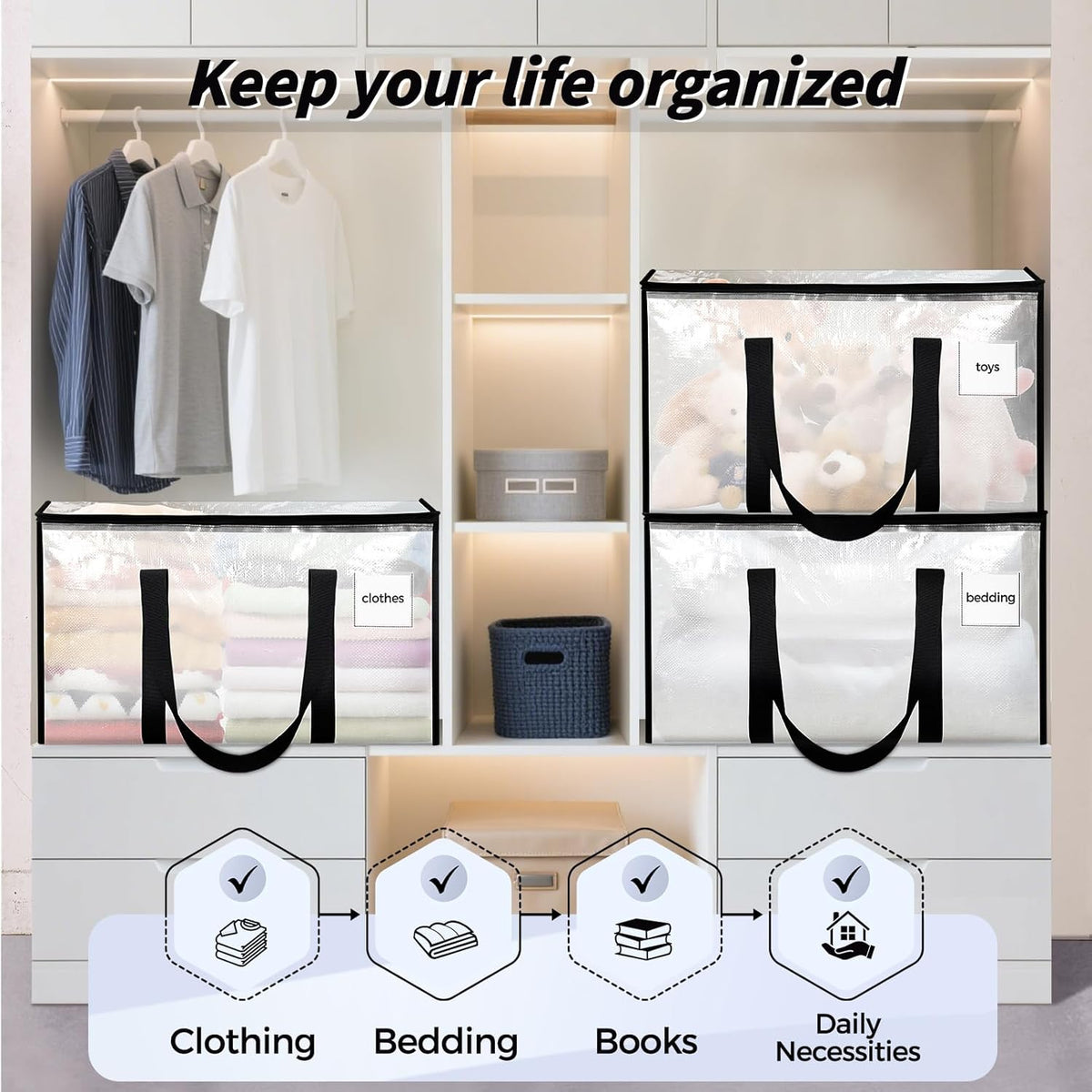 ukeetap 8 Pack Extra Large Clothes Storage Bins with Lids, Clear