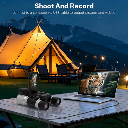 PGDLOF Night Vision Binoculars with Camera, 12x32 Digital Binoculars, 1080P Video, 7-Level IR Night Vision, BAK4 Prism, 32GB TF Card, Black