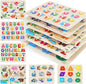 GRINNNIE Wooden Peg Puzzle Set for Toddlers, 6-Pack Montessori Learning Puzzles for Ages 3-5, Alphabet Number Shape Animal Dinosaur & Vehicle Educational Wooden Peg Puzzles