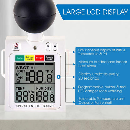 Sper Scientific 800126 Wearable Portable WBGT Heat Stress Monitor for Safety and Comfort with Dangerous Indicator Display