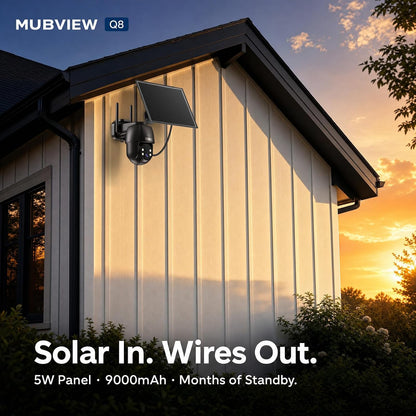 MUBVIEW Q8 24/7 Continuous Recording Wireless Outdoor Security Camera, 4MP 2K Solar PTZ Camera with AI Human Detection, Auto Tracking, 8X Zoom, Night Vision, Spotlight & Siren, IP65