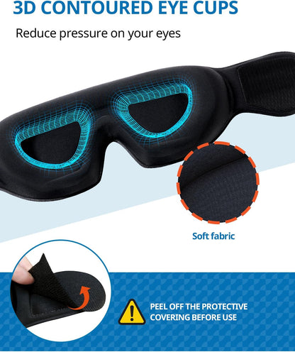 SARISUN Travel Pillows for Airplanes, Stable Head Support, Travel Essential Airplane Pillow with 3D Eye Mask, Seat Strap Secures to Headrest, Stop Bobblehead, for Long Flight Road Trip Sleeping, Black
