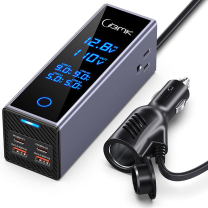 300W Car Power Inverter 12V DC to 110V AC Outlet Adapter 4 Fast USB Ports with PD 36W QC3.0 LCD Voltage Display Stackable Design for Laptop CPAP Road Trip Essentials