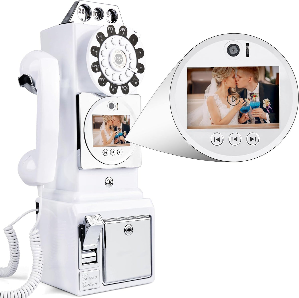Video Audio Guest Book, Wedding Phone Customized Video Messages, Record Preserve Your Special Occasions, Ideal for a Variety of Memorable Party Occasions (Wall Phone,White)