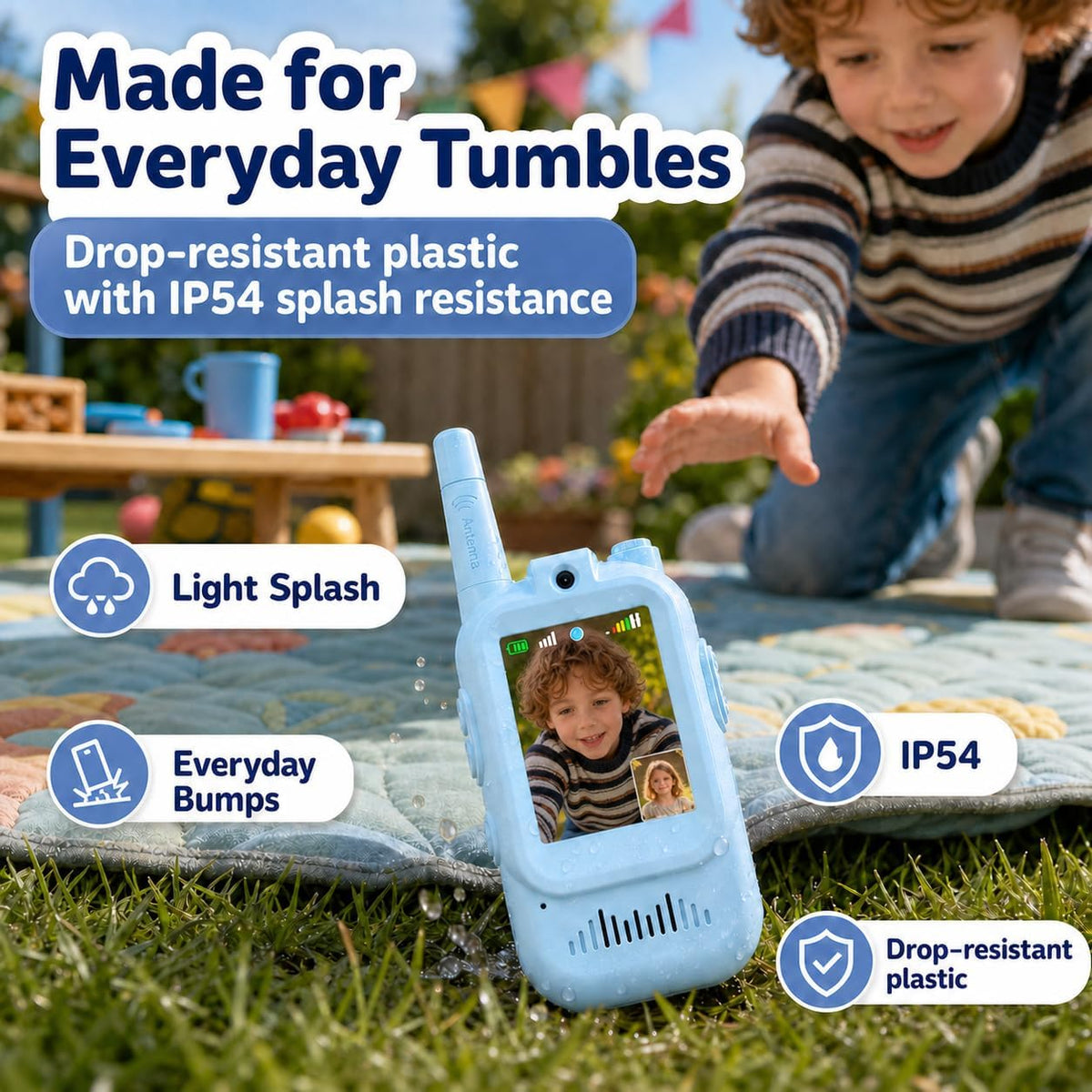 Fabeto Kids Video Walkie Talkies, 2-Pack Rechargeable Walkie Talkie Toys with 720P HD Camera, Voice Changer, Auto Pairing, USB-C Charging, Pink & Blue