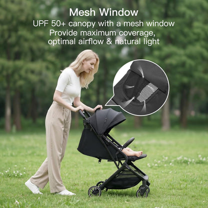 Gromast Compact Fold Baby Stroller, Lightweight Travel Toddler Stroller with One-Click Fold, UPF50+ Canopy, Cup Holder, UV Protected & Waterproof, One-Hand Folding, Black