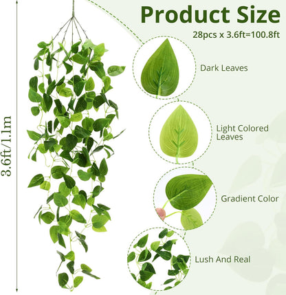 XunYee 36 Pcs Artificial Hanging Plants 3.6FT Fake Hanging Plants for Living Room, Fake Ivy Vine Plastic Faux Hanging Plants for Wall House Room Garden Wedding Garland Indoor Outdoor Decor, No Baskets