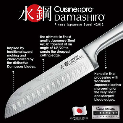 Cuisine::pro Damashiro Satori 8-Piece Japanese Steel Kitchen Knife Set Transparent Display Magnetic Block with Acacia Wood Chopping Board for Convenient Knife Storage and Everyday Food Preparation